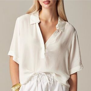 J. Crew Bungalow popover top in crepe de chine ivory NWT xs